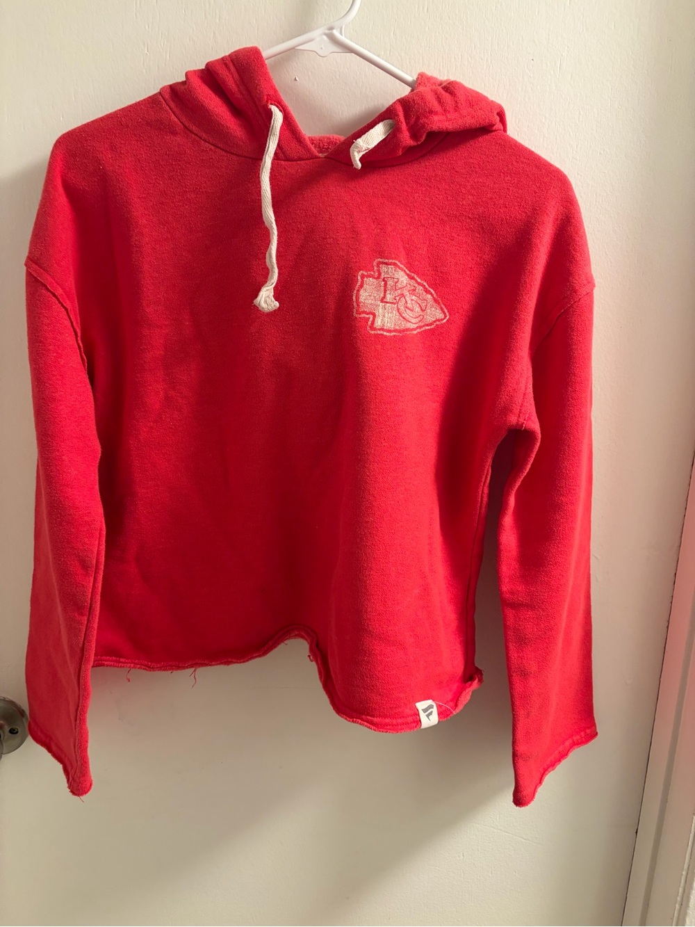 Fanatics Kansas City Chiefs Red Raw Edge Cropped Hoodie Sweatshirt Size XS
